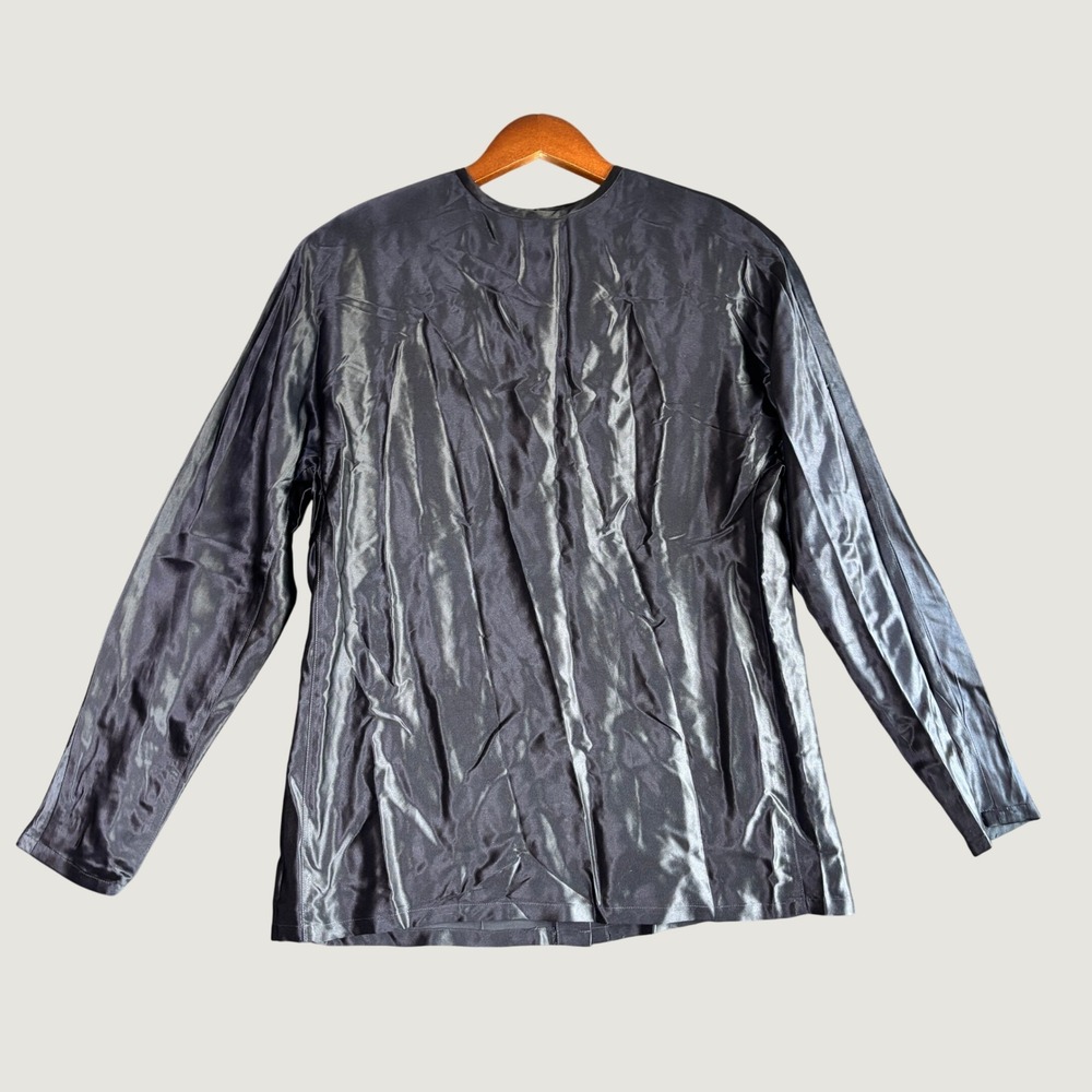 Linda Allard Ellen Tracy Women Blouse 2 Black 100% Silk Button Back Elegant Lux